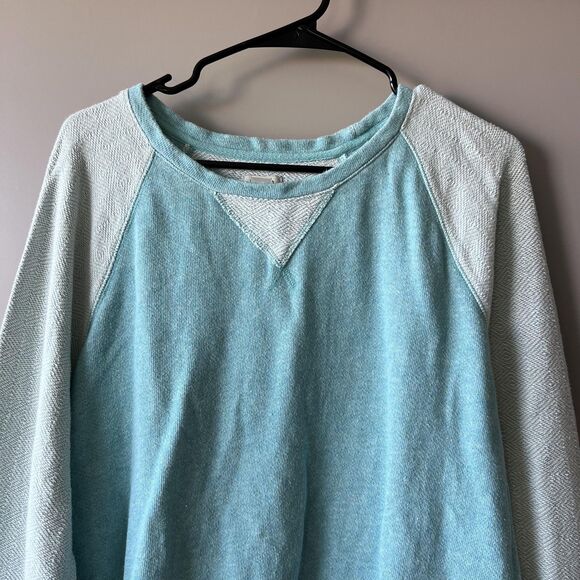 L.L.Bean Sweatshirt Womens Large Blue Green Raglan Textured Sleeves Pullover - Picture 3 of 9